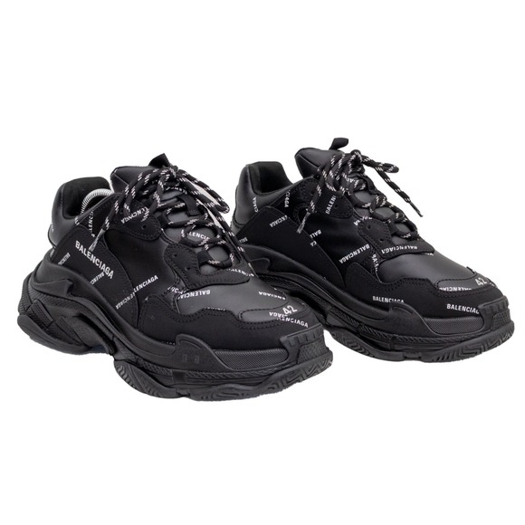 Balenciaga Triple S Black Allover Logo Print Sneakers EU 42 / US 9 Men's Shoes
